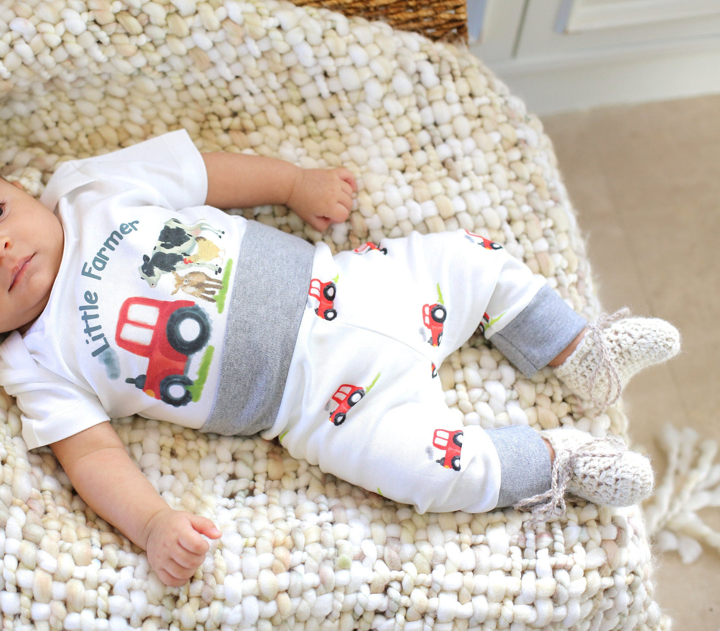 Personalized Tractor Farm Baby Boy Gift Basket