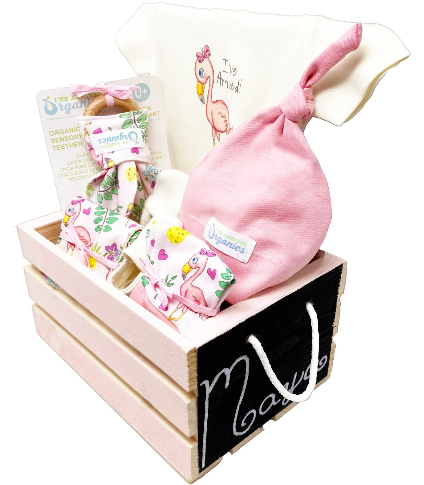 Personalized Flamingo Baby Girl Gift Basket