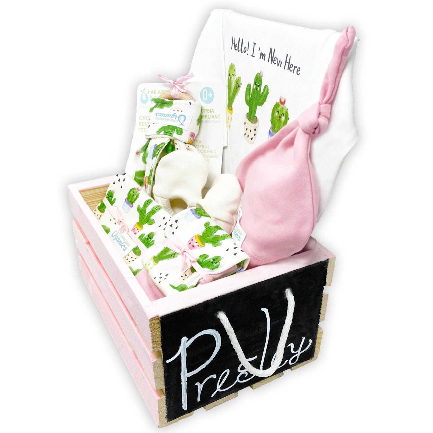 Personalized Cactus Baby Girl Gift Basket