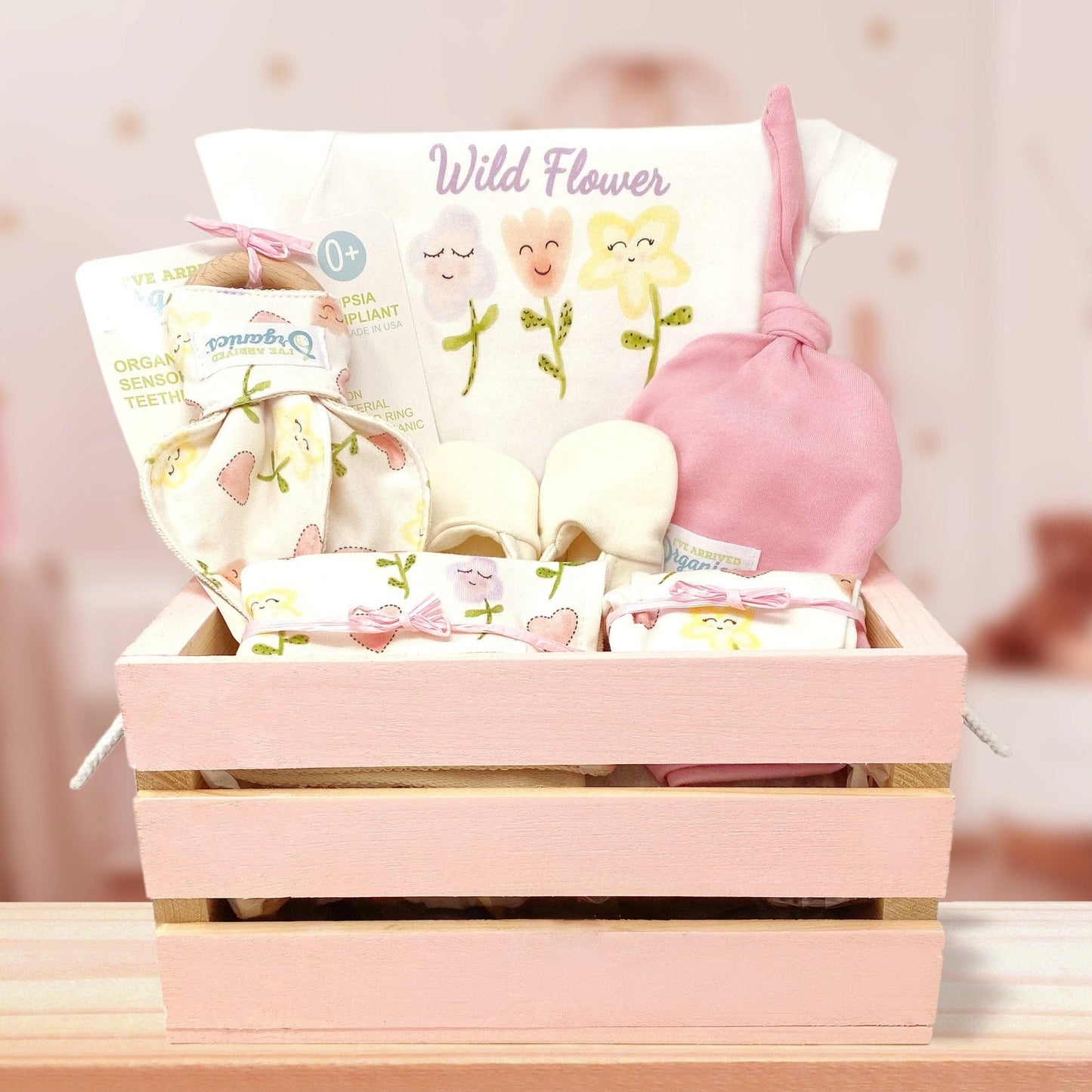 Personalized Wildflower Baby Girl Gift Basket