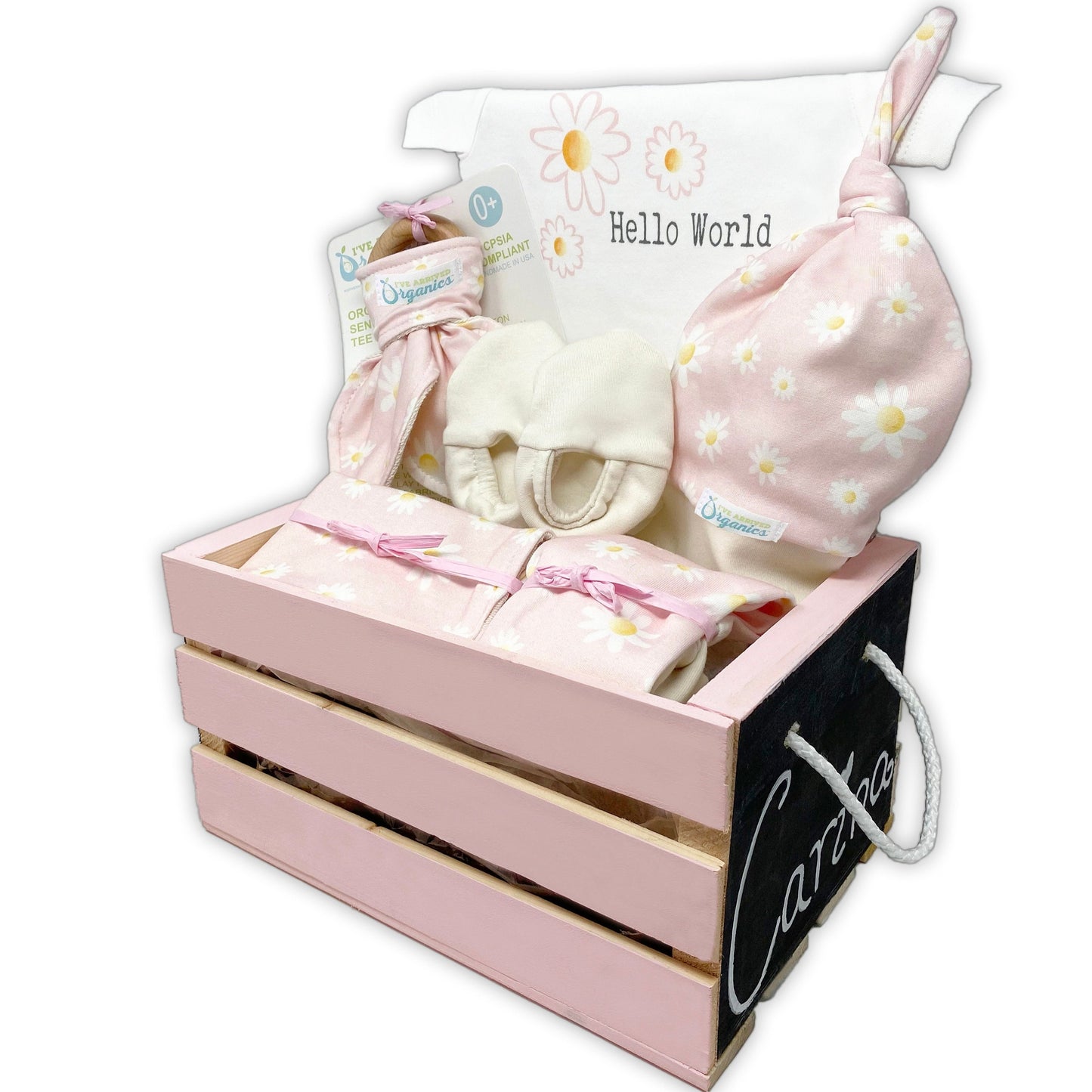 Personalized Daisies Baby Girl Gift Basket