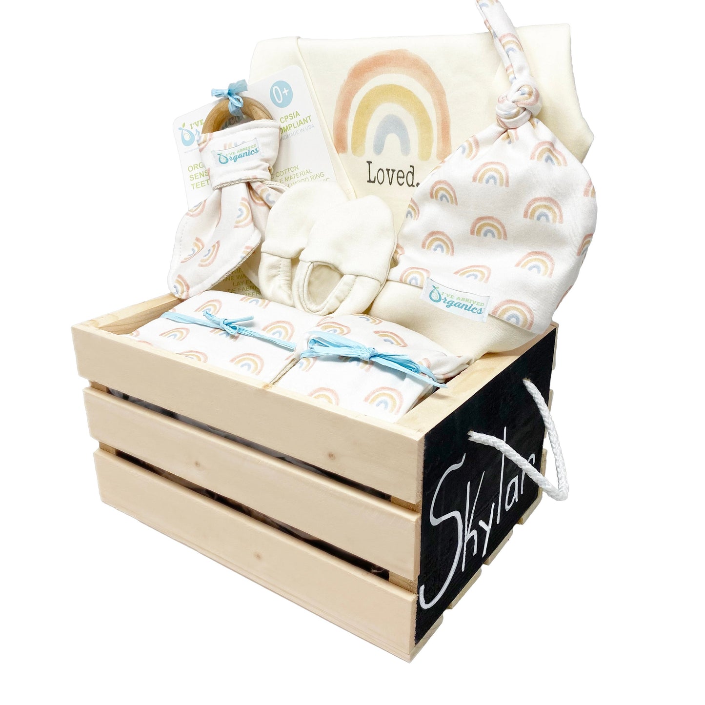 Personalized Rainbow Gender Neutral Baby Gift Basket