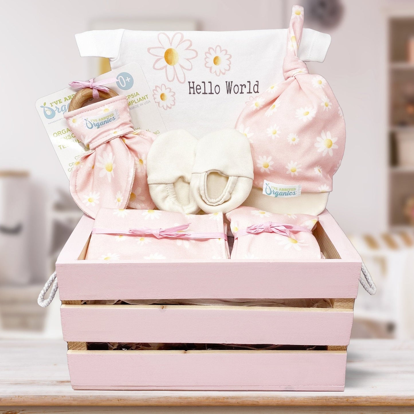 Personalized Daisies Baby Girl Gift Basket